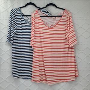Lane Bryant striped Flowy short sleeve shirts bundle (2) white & pink Size 14/16